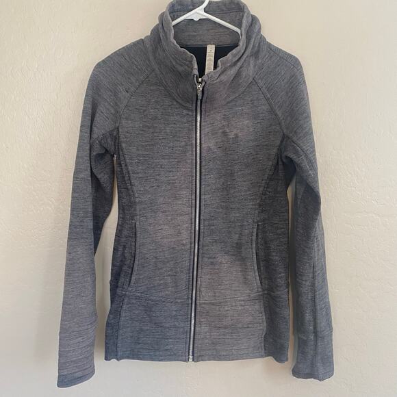 Lululemon Radiant Jacket Womens Size 6 Heathered Core Dark Grey Funnel Neck Zip - Picture 2 of 6